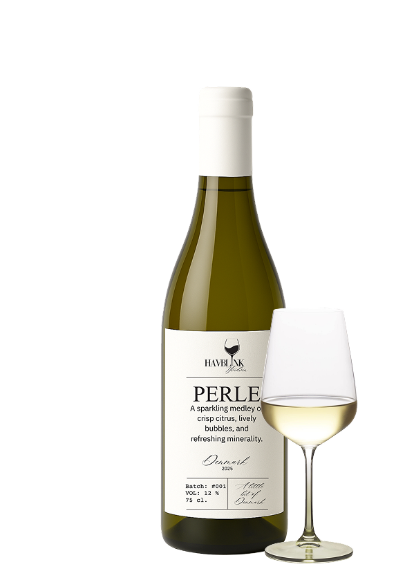 Perle vinflaske og glas